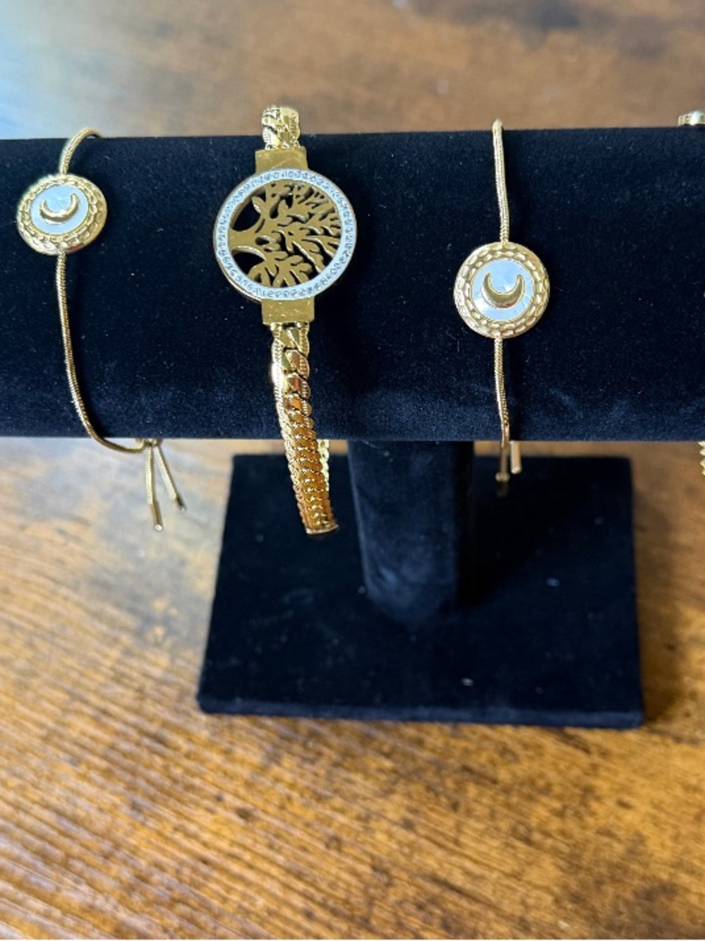 Gold Tone Tree of Life Bracelet with White Enamel Accents
